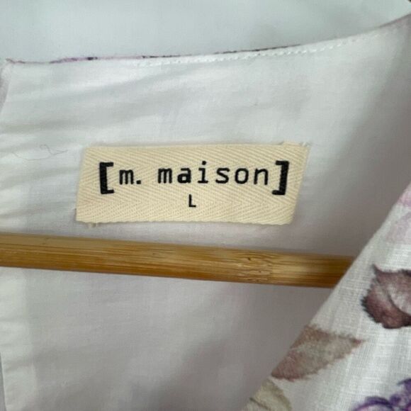 M. Maison Multicolor Floral Square Neck Linen Mini Dress Large - Picture 4 of 9